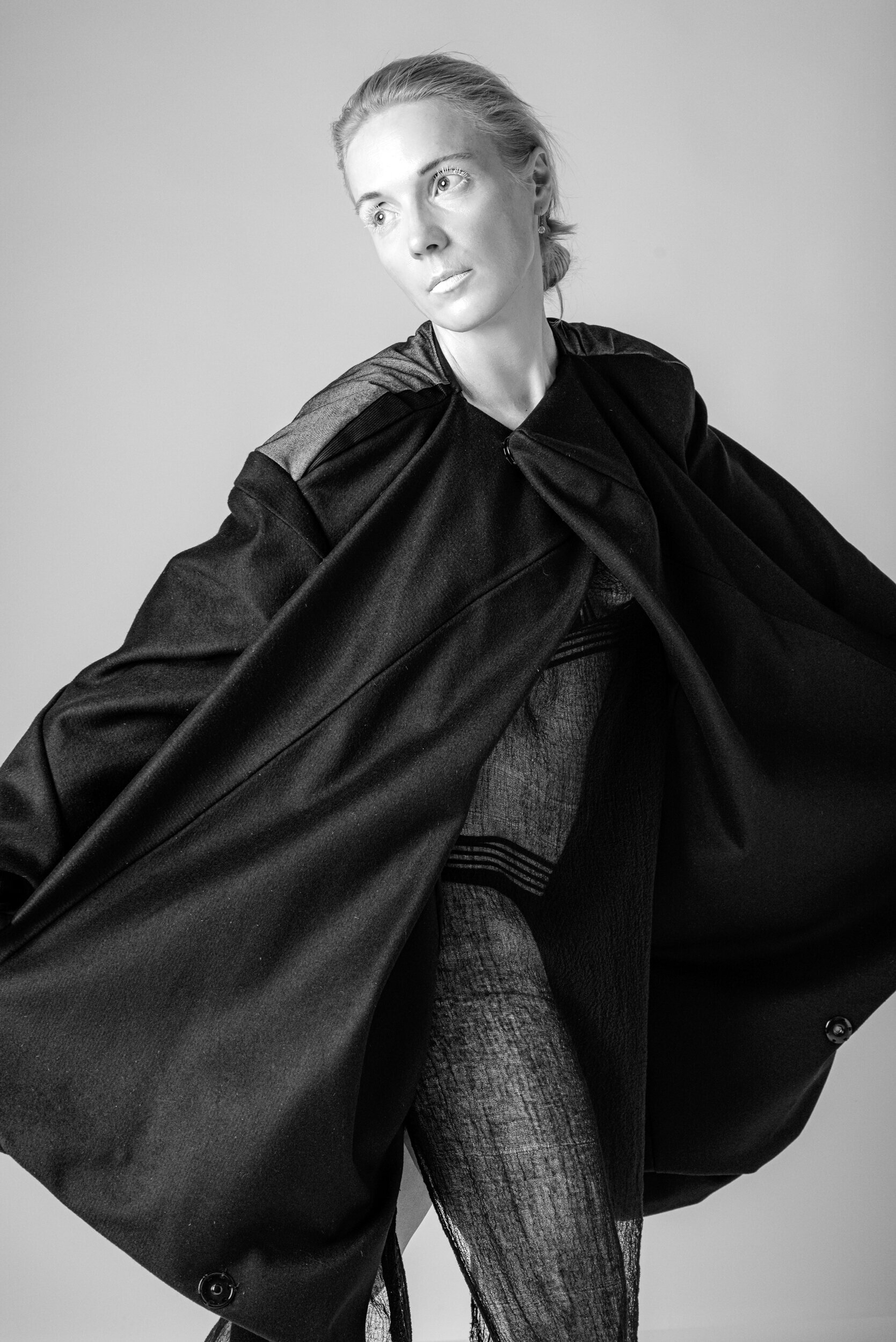 Denim/Wool Patchwork Asymmetrical Coat — HE